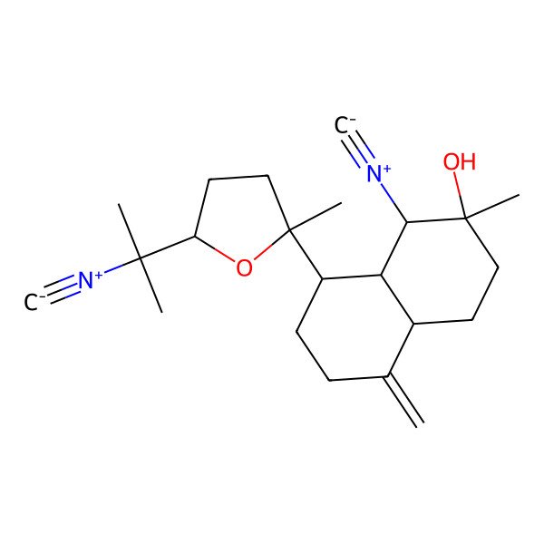 2D Structure of (1R,2R,4aS,8S,8aS)-1-isocyano-8-[(2R,5S)-5-(2-isocyanopropan-2-yl)-2-methyloxolan-2-yl]-2-methyl-5-methylidene-1,3,4,4a,6,7,8,8a-octahydronaphthalen-2-ol