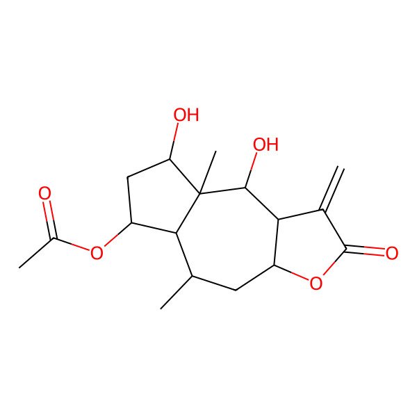 2D Structure of [(3aR,5R,5aS,6S,8R,8aS,9S,9aR)-8,9-dihydroxy-5,8a-dimethyl-1-methylidene-2-oxo-4,5,5a,6,7,8,9,9a-octahydro-3aH-azuleno[6,5-b]furan-6-yl] acetate