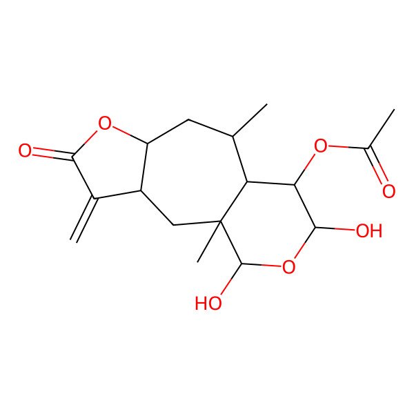 2D Structure of [(1S,3S,7R,9R,10S,11R,12R,14R)-12,14-dihydroxy-1,9-dimethyl-4-methylidene-5-oxo-6,13-dioxatricyclo[8.4.0.03,7]tetradecan-11-yl] acetate