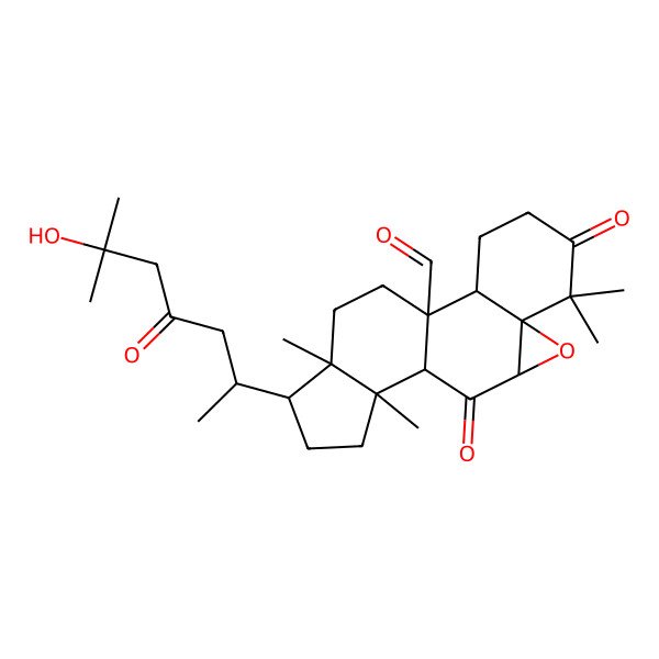 2D Structure of (5S,6R,8xi,9beta)-25-Hydroxy-10,14-dimethyl-1,7,23-trioxo-5,6-epoxy-4,9-cyclo-9,10-secocholestane-9-carbaldehyde