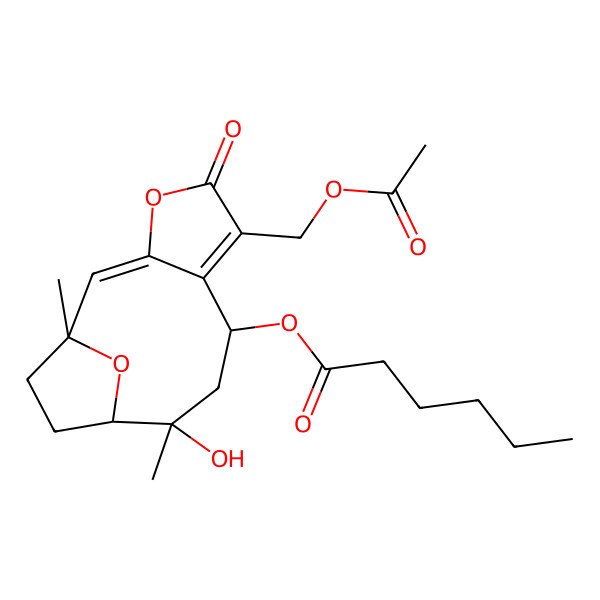 2D Structure of [(1R,2Z,8S,10S,11S)-6-(acetyloxymethyl)-10-hydroxy-1,10-dimethyl-5-oxo-4,14-dioxatricyclo[9.2.1.03,7]tetradeca-2,6-dien-8-yl] hexanoate