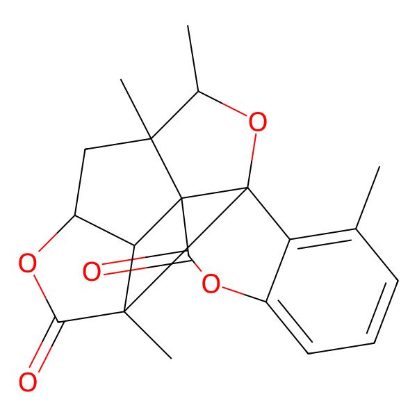2D Structure of (1R,2R,3S,6S,8R,9R,11S)-3,8,9,13-tetramethyl-5,10,18-trioxahexacyclo[9.8.0.01,8.02,6.03,11.012,17]nonadeca-12,14,16-triene-4,19-dione