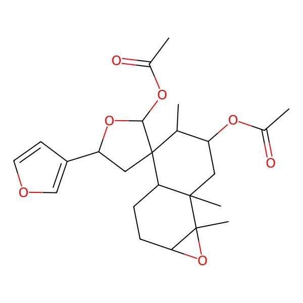 2D Structure of [2'-acetyloxy-5'-(furan-3-yl)-5,7a,7b-trimethylspiro[2,3,3a,5,6,7-hexahydro-1aH-naphtho[1,2-b]oxirene-4,3'-oxolane]-6-yl] acetate