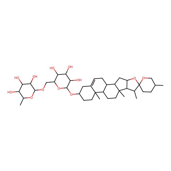 2D Structure of (2S,3R,4R,5R,6R)-2-methyl-6-[[(2R,3S,4S,5R,6R)-3,4,5-trihydroxy-6-[(1S,2S,4S,5'S,6R,7S,8R,9S,12S,13R,16S)-5',7,9,13-tetramethylspiro[5-oxapentacyclo[10.8.0.02,9.04,8.013,18]icos-18-ene-6,2'-oxane]-16-yl]oxyoxan-2-yl]methoxy]oxane-3,4,5-triol