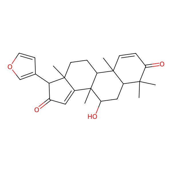 2D Structure of 17-(furan-3-yl)-7-hydroxy-4,4,8,10,13-pentamethyl-6,7,9,11,12,17-hexahydro-5H-cyclopenta[a]phenanthrene-3,16-dione