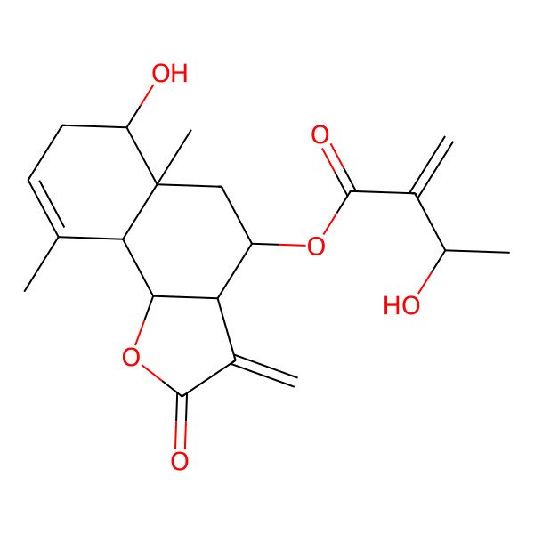 2D Structure of [(3aR,4R,5aR,6R,9aS,9bR)-6-hydroxy-5a,9-dimethyl-3-methylidene-2-oxo-4,5,6,7,9a,9b-hexahydro-3aH-benzo[g][1]benzofuran-4-yl] (3R)-3-hydroxy-2-methylidenebutanoate