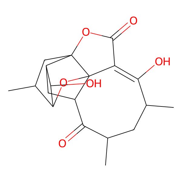 2D Structure of 2,10-Dihydroxy-7,9,16-trimethyl-13,17-dioxapentacyclo[9.5.2.03,14.05,18.014,18]octadec-10-ene-6,12-dione