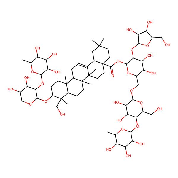 2D Structure of [3-[3,4-Dihydroxy-5-(hydroxymethyl)oxolan-2-yl]oxy-6-[[3,4-dihydroxy-6-(hydroxymethyl)-5-(3,4,5-trihydroxy-6-methyloxan-2-yl)oxyoxan-2-yl]oxymethyl]-4,5-dihydroxyoxan-2-yl] 10-[4,5-dihydroxy-3-(3,4,5-trihydroxy-6-methyloxan-2-yl)oxyoxan-2-yl]oxy-9-(hydroxymethyl)-2,2,6a,6b,9,12a-hexamethyl-1,3,4,5,6,6a,7,8,8a,10,11,12,13,14b-tetradecahydropicene-4a-carboxylate