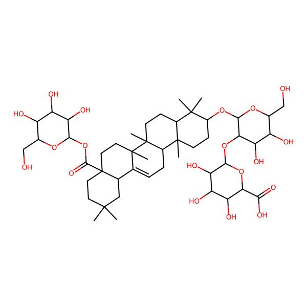 2D Structure of 6-[2-[[4,4,6a,6b,11,11,14b-Heptamethyl-8a-[3,4,5-trihydroxy-6-(hydroxymethyl)oxan-2-yl]oxycarbonyl-1,2,3,4a,5,6,7,8,9,10,12,12a,14,14a-tetradecahydropicen-3-yl]oxy]-4,5-dihydroxy-6-(hydroxymethyl)oxan-3-yl]oxy-3,4,5-trihydroxyoxane-2-carboxylic acid