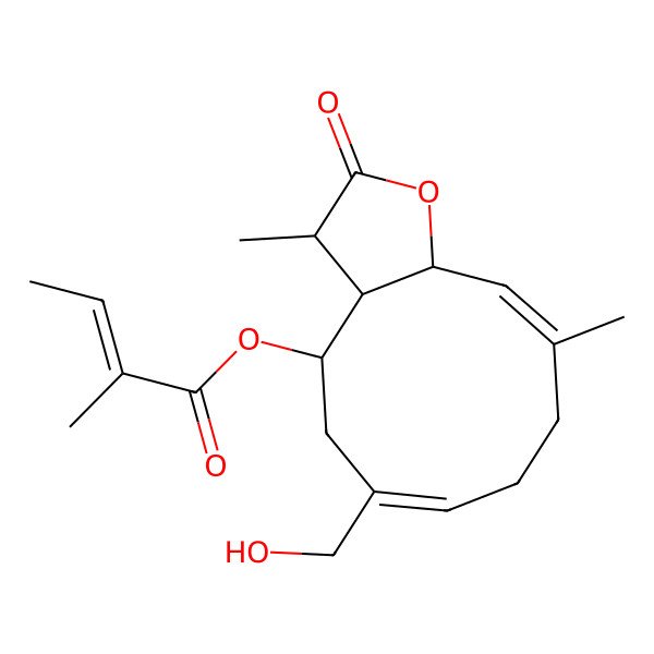2D Structure of [(3S,3aR,4R,6Z,10E,11aR)-6-(hydroxymethyl)-3,10-dimethyl-2-oxo-3a,4,5,8,9,11a-hexahydro-3H-cyclodeca[b]furan-4-yl] (E)-2-methylbut-2-enoate