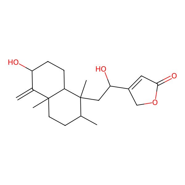 2D Structure of 3-[1-hydroxy-2-(6-hydroxy-1,2,4a-trimethyl-5-methylidene-3,4,6,7,8,8a-hexahydro-2H-naphthalen-1-yl)ethyl]-2H-furan-5-one