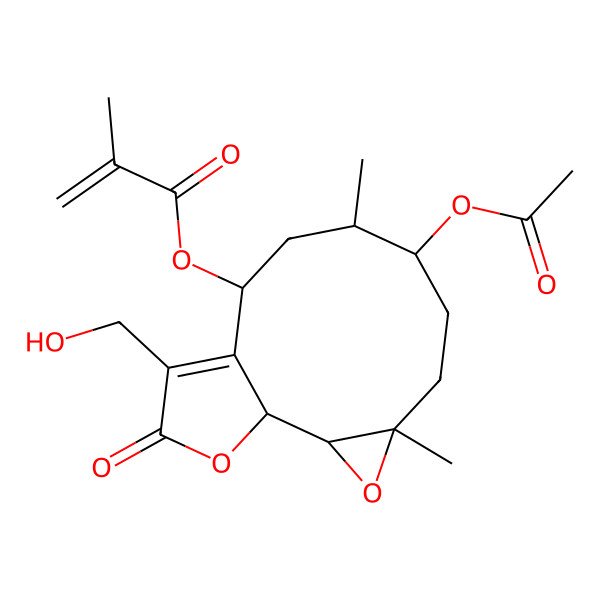 2D Structure of [7-Acetyloxy-12-(hydroxymethyl)-4,8-dimethyl-13-oxo-3,14-dioxatricyclo[9.3.0.02,4]tetradec-11-en-10-yl] 2-methylprop-2-enoate