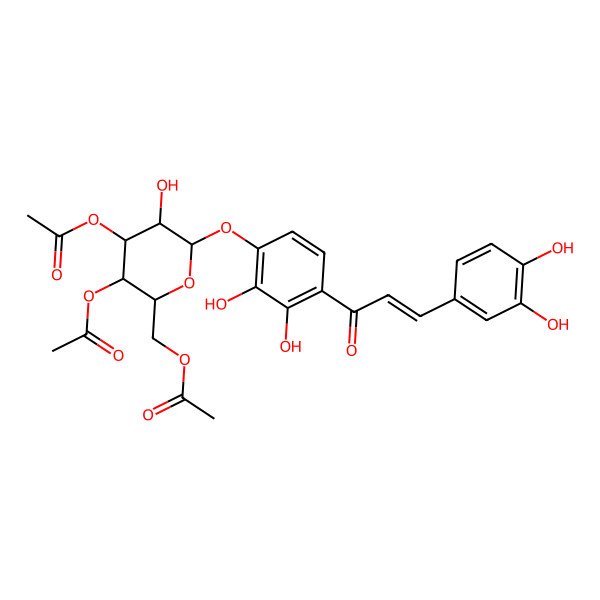 2D Structure of [3,4-Diacetyloxy-6-[4-[3-(3,4-dihydroxyphenyl)prop-2-enoyl]-2,3-dihydroxyphenoxy]-5-hydroxyoxan-2-yl]methyl acetate