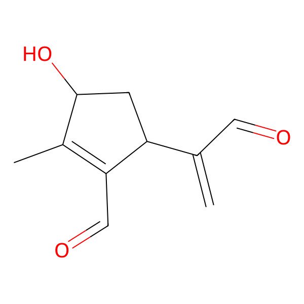 2D Structure of 2-Cyclopentene-1-acetaldehyde, 2-formyl-4-hydroxy-3-methyl-alpha-methylene-, (1R-trans)-