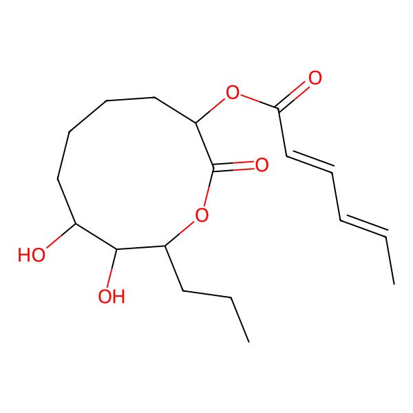 2D Structure of (8,9-Dihydroxy-2-oxo-10-propyloxecan-3-yl) hexa-2,4-dienoate