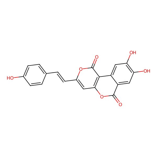 2D Structure of 8,9-Dihydroxy-3-[2-(4-hydroxyphenyl)ethenyl]pyrano[4,3-c]isochromene-1,6-dione