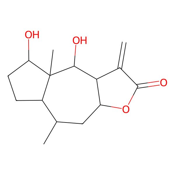 2D Structure of 8,9-dihydroxy-5,8a-dimethyl-1-methylidene-4,5,5a,6,7,8,9,9a-octahydro-3aH-azuleno[6,5-b]furan-2-one