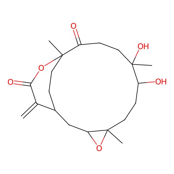 2D Structure of 8,9-Dihydroxy-5,9,13-trimethyl-16-methylidene-4,14-dioxatricyclo[11.3.2.03,5]octadecane-12,15-dione