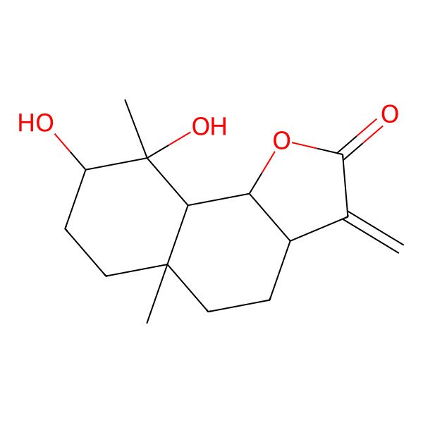 2D Structure of 8,9-Dihydroxy-5a,9-dimethyl-3-methylidene-3a,4,5,6,7,8,9a,9b-octahydrobenzo[g][1]benzofuran-2-one