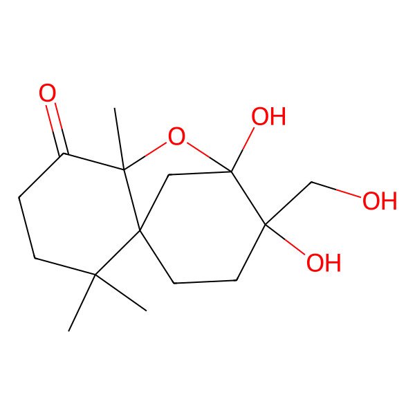 2D Structure of 8,9-Dihydroxy-9-(hydroxymethyl)-2,2,6-trimethyl-7-oxatricyclo[6.3.1.01,6]dodecan-5-one