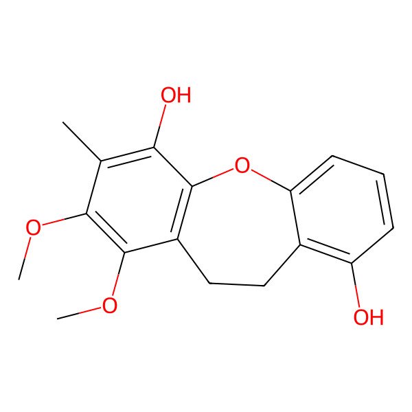 2D Structure of 8,9-Dimethoxy-7-methyl-10,11-dihydrodibenzo[b,f]oxepine-1,6-diol