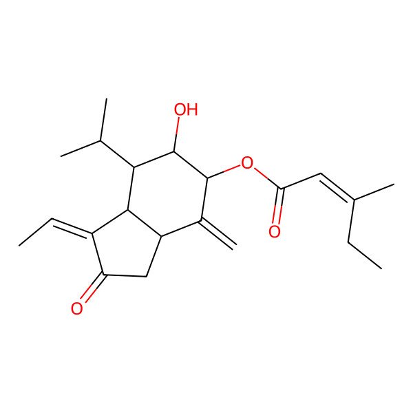 2D Structure of (1-Ethylidene-6-hydroxy-4-methylidene-2-oxo-7-propan-2-yl-3,3a,5,6,7,7a-hexahydroinden-5-yl) 3-methylpent-2-enoate