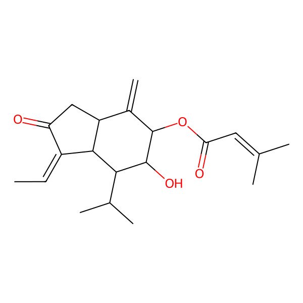2D Structure of [(1Z,3aR,5S,6S,7S,7aR)-1-ethylidene-6-hydroxy-4-methylidene-2-oxo-7-propan-2-yl-3,3a,5,6,7,7a-hexahydroinden-5-yl] 3-methylbut-2-enoate