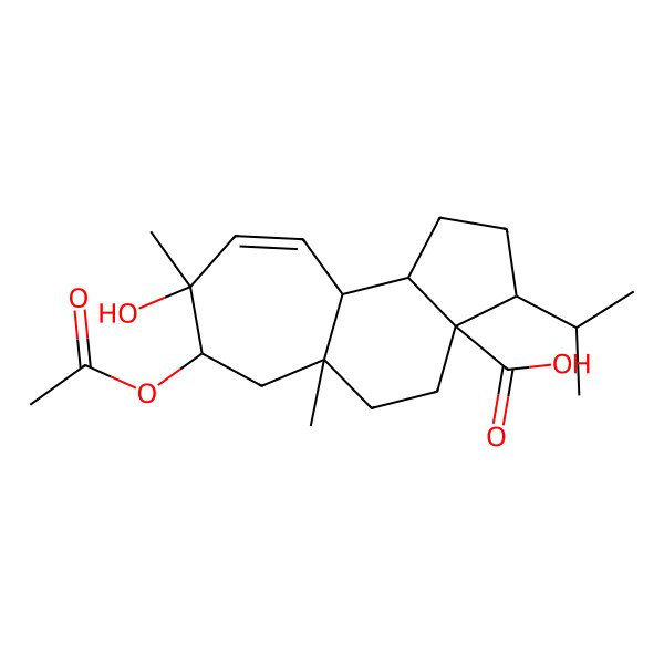 2D Structure of 7-acetyloxy-8-hydroxy-5a,8-dimethyl-3-propan-2-yl-2,3,4,5,6,7,10a,10b-octahydro-1H-cyclohepta[g]indene-3a-carboxylic acid