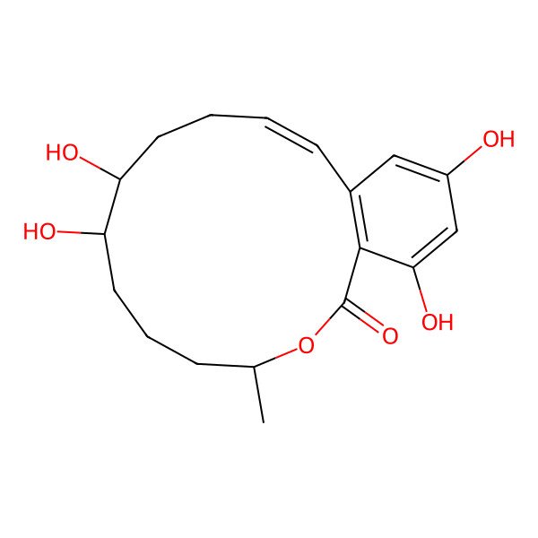 2D Structure of 8,9,16,18-Tetrahydroxy-4-methyl-3-oxabicyclo[12.4.0]octadeca-1(14),12,15,17-tetraen-2-one