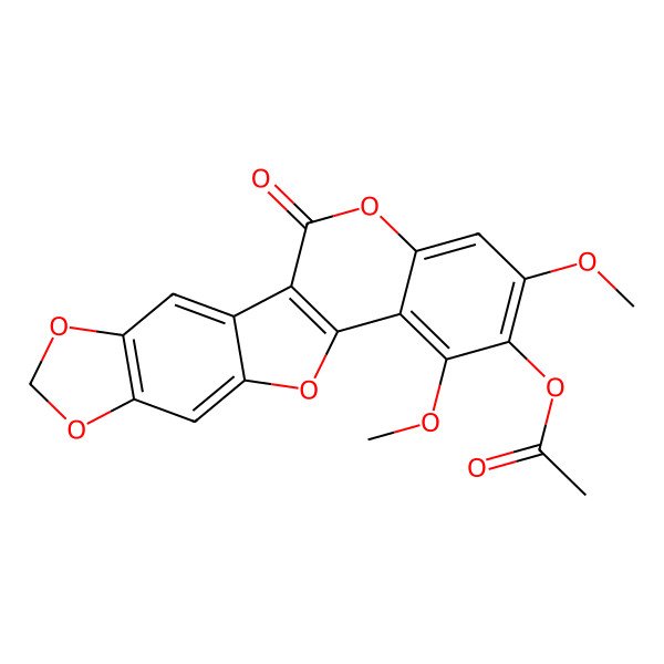 2D Structure of (14,16-Dimethoxy-20-oxo-5,7,11,19-tetraoxapentacyclo[10.8.0.02,10.04,8.013,18]icosa-1(12),2,4(8),9,13,15,17-heptaen-15-yl) acetate