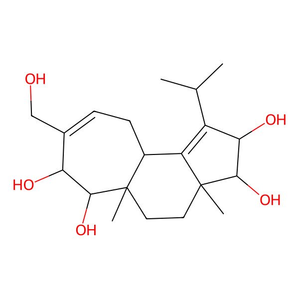 2D Structure of 8-(Hydroxymethyl)-3a,5a-dimethyl-1-propan-2-yl-2,3,4,5,6,7,10,10a-octahydrocyclohepta[e]indene-2,3,6,7-tetrol