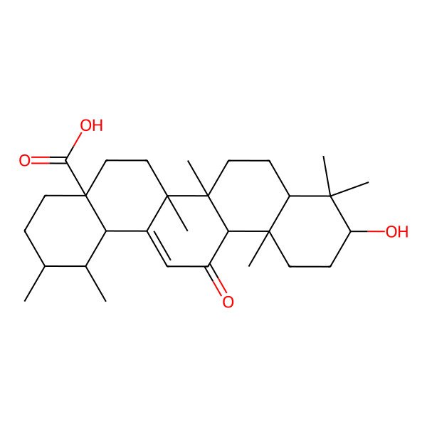 2D Structure of 10-Hydroxy-1,2,6a,6b,9,9,12a-heptamethyl-13-oxo-1,2,3,4,5,6,6a,7,8,8a,10,11,12,14b-tetradecahydropicene-4a-carboxylic acid