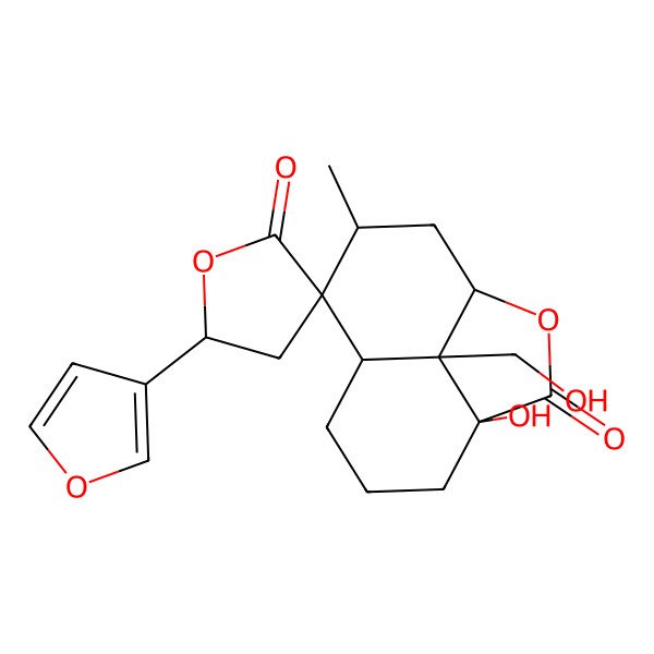 2D Structure of (1R,4R,5'S,8S,9R,10R,12R)-5'-(furan-3-yl)-4-hydroxy-12-(hydroxymethyl)-10-methylspiro[2-oxatricyclo[6.3.1.04,12]dodecane-9,3'-oxolane]-2',3-dione