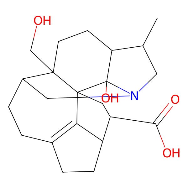 2D Structure of (1R,3R,4R,10S,14S,15R,18R,19S)-19-hydroxy-18-(hydroxymethyl)-14-methyl-12-azahexacyclo[10.6.1.11,4.010,18.015,19.07,20]icos-7(20)-ene-3-carboxylic acid