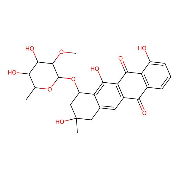 2D Structure of (8R,10S)-10-[(6-deoxy-2-O-methyl-alpha-L-mannopyranosyl)oxy]-7,8,9,10-tetrahydro-1,8,11-trihydroxy-8-methyl-5,12-naphthacenedione