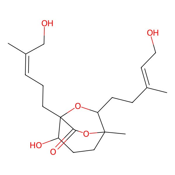 2D Structure of 2-Hydroxy-9-(5-hydroxy-3-methylpent-3-enyl)-1-(5-hydroxy-4-methylpent-3-enyl)-5-methyl-6,8-dioxabicyclo[3.2.2]nonan-7-one