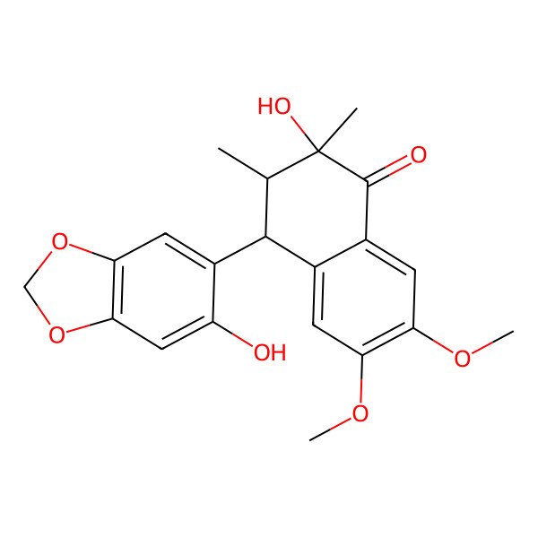 2D Structure of (2S,3S,4R)-2-hydroxy-4-(6-hydroxy-1,3-benzodioxol-5-yl)-6,7-dimethoxy-2,3-dimethyl-3,4-dihydronaphthalen-1-one