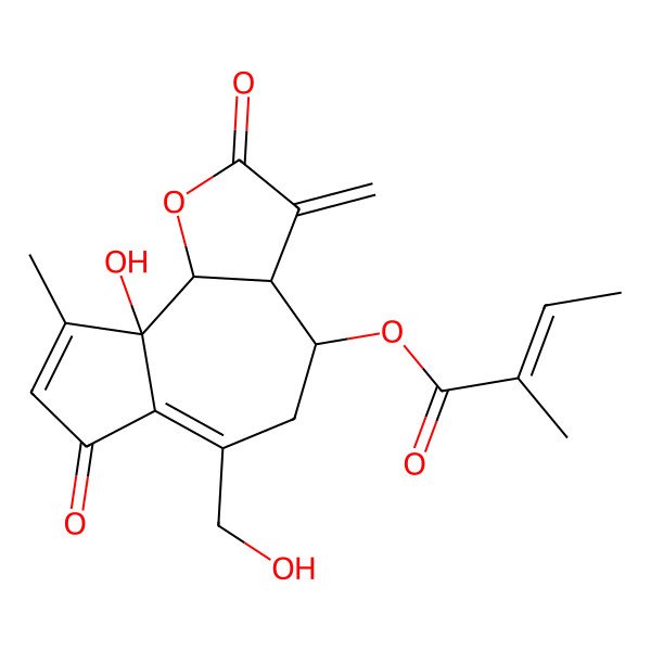2D Structure of [9a-Hydroxy-6-(hydroxymethyl)-9-methyl-3-methylidene-2,7-dioxo-3a,4,5,9b-tetrahydroazuleno[4,5-b]furan-4-yl] 2-methylbut-2-enoate