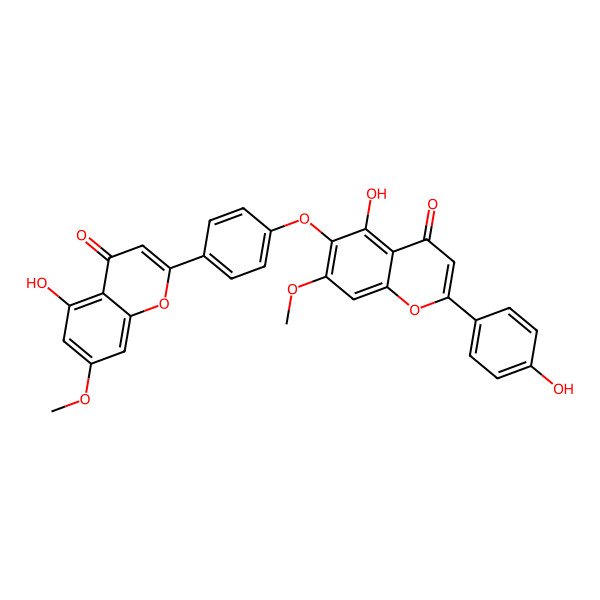 2D Structure of 5-Hydroxy-6-[4-(5-hydroxy-7-methoxy-4-oxochromen-2-yl)phenoxy]-2-(4-hydroxyphenyl)-7-methoxychromen-4-one