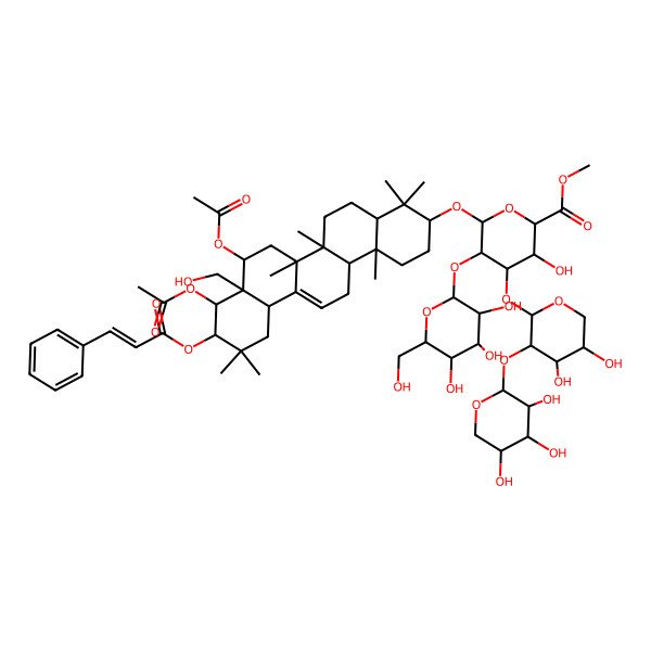 2D Structure of Methyl 6-[[8,9-diacetyloxy-8a-(hydroxymethyl)-4,4,6a,6b,11,11,14b-heptamethyl-10-(3-phenylprop-2-enoyloxy)-1,2,3,4a,5,6,7,8,9,10,12,12a,14,14a-tetradecahydropicen-3-yl]oxy]-4-[4,5-dihydroxy-3-(3,4,5-trihydroxyoxan-2-yl)oxyoxan-2-yl]oxy-3-hydroxy-5-[3,4,5-trihydroxy-6-(hydroxymethyl)oxan-2-yl]oxyoxane-2-carboxylate