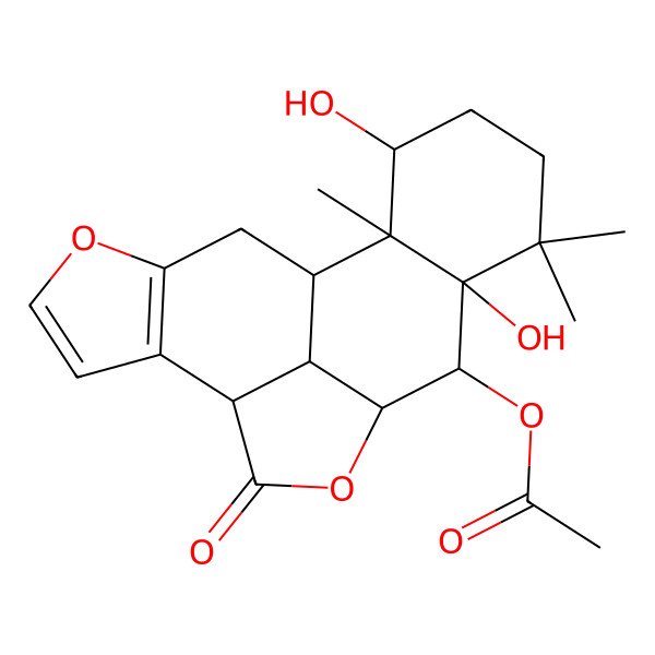 2D Structure of [(1S,8R,11S,13R,18S,19S)-13,17-dihydroxy-14,14,18-trimethyl-9-oxo-4,10-dioxapentacyclo[9.7.1.03,7.08,19.013,18]nonadeca-3(7),5-dien-12-yl] acetate