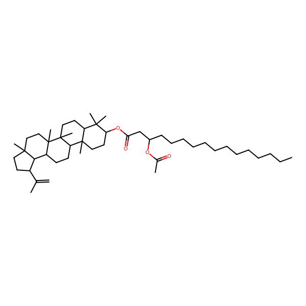 2D Structure of (3a,5a,5b,8,8,11a-Hexamethyl-1-prop-1-en-2-yl-1,2,3,4,5,6,7,7a,9,10,11,11b,12,13,13a,13b-hexadecahydrocyclopenta[a]chrysen-9-yl) 3-acetyloxyhexadecanoate