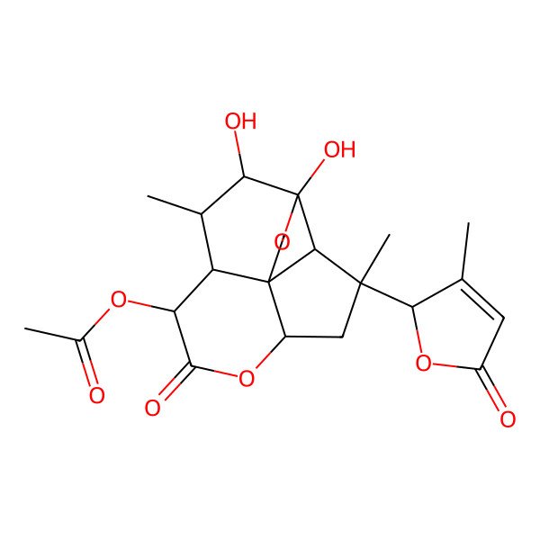 2D Structure of [(1S,2R,3S,5R,8R,9S,10R,11R,12R)-11,12-dihydroxy-3,10-dimethyl-3-[(2S)-3-methyl-5-oxo-2H-furan-2-yl]-7-oxo-6,13-dioxatetracyclo[7.5.0.01,5.02,12]tetradecan-8-yl] acetate
