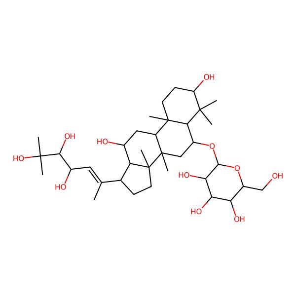 2D Structure of (2R,3R,4S,5S,6R)-2-[[(3S,5R,6S,8R,9R,10R,12R,13R,14R,17S)-3,12-dihydroxy-4,4,8,10,14-pentamethyl-17-[(E,4R,5S)-4,5,6-trihydroxy-6-methylhept-2-en-2-yl]-2,3,5,6,7,9,11,12,13,15,16,17-dodecahydro-1H-cyclopenta[a]phenanthren-6-yl]oxy]-6-(hydroxymethyl)oxane-3,4,5-triol
