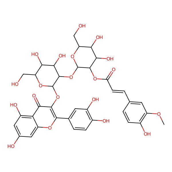 2D Structure of [(2S,3R,4S,5S,6R)-2-[(2S,3R,4S,5S,6R)-2-[2-(3,4-dihydroxyphenyl)-5,7-dihydroxy-4-oxochromen-3-yl]oxy-4,5-dihydroxy-6-(hydroxymethyl)oxan-3-yl]oxy-4,5-dihydroxy-6-(hydroxymethyl)oxan-3-yl] (E)-3-(4-hydroxy-3-methoxyphenyl)prop-2-enoate