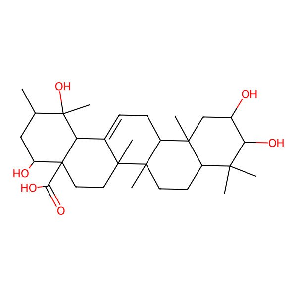 2D Structure of (1R,2R,4S,4aS,6aR,6aS,6bR,8aR,10S,11R,12aR,14bS)-1,4,10,11-tetrahydroxy-1,2,6a,6b,9,9,12a-heptamethyl-2,3,4,5,6,6a,7,8,8a,10,11,12,13,14b-tetradecahydropicene-4a-carboxylic acid