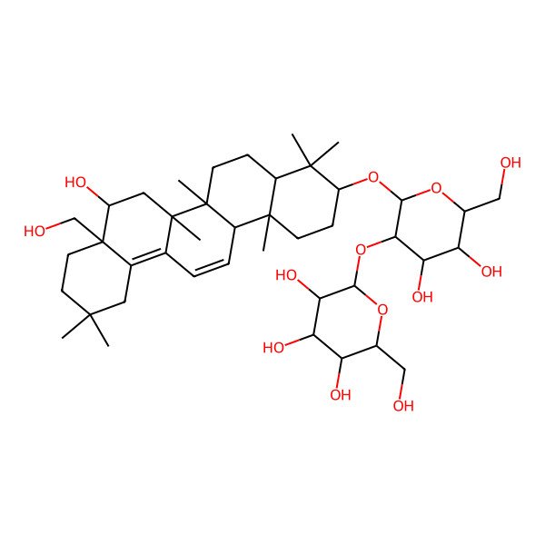 2D Structure of 2-[4,5-Dihydroxy-2-[[8-hydroxy-8a-(hydroxymethyl)-4,4,6a,6b,11,11,14b-heptamethyl-1,2,3,4a,5,6,7,8,9,10,12,14a-dodecahydropicen-3-yl]oxy]-6-(hydroxymethyl)oxan-3-yl]oxy-6-(hydroxymethyl)oxane-3,4,5-triol
