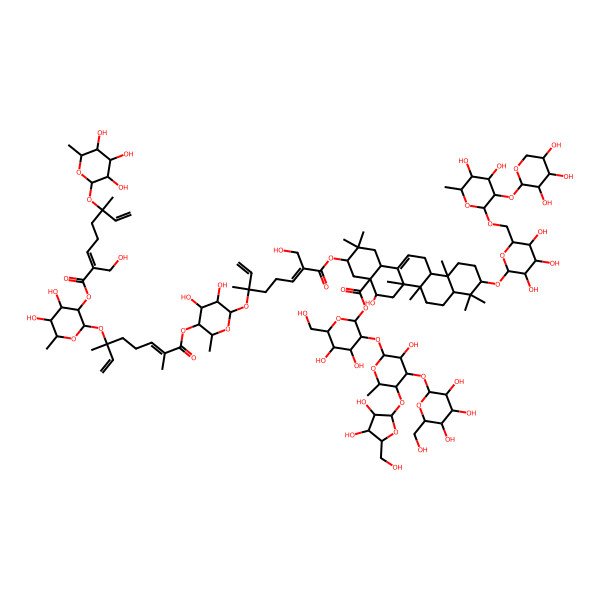 2D Structure of [3-[5-[3,4-Dihydroxy-5-(hydroxymethyl)oxolan-2-yl]oxy-3-hydroxy-6-methyl-4-[3,4,5-trihydroxy-6-(hydroxymethyl)oxan-2-yl]oxyoxan-2-yl]oxy-4,5-dihydroxy-6-(hydroxymethyl)oxan-2-yl] 3-[6-[5-[6-[4,5-dihydroxy-3-[2-(hydroxymethyl)-6-methyl-6-(3,4,5-trihydroxy-6-methyloxan-2-yl)oxyocta-2,7-dienoyl]oxy-6-methyloxan-2-yl]oxy-2,6-dimethylocta-2,7-dienoyl]oxy-3,4-dihydroxy-6-methyloxan-2-yl]oxy-2-(hydroxymethyl)-6-methylocta-2,7-dienoyl]oxy-10-[6-[[4,5-dihydroxy-6-methyl-3-(3,4,5-trihydroxyoxan-2-yl)oxyoxan-2-yl]oxymethyl]-3,4,5-trihydroxyoxan-2-yl]oxy-5-hydroxy-2,2,6a,6b,9,9,12a-heptamethyl-1,3,4,5,6,6a,7,8,8a,10,11,12,13,14b-tetradecahydropicene-4a-carboxylate