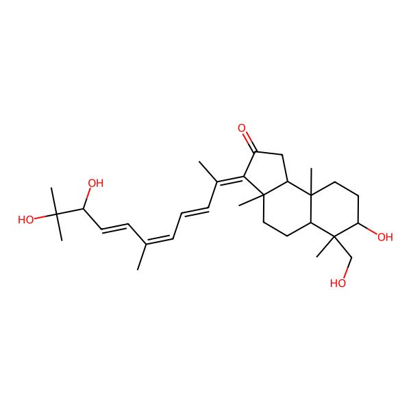 2D Structure of (3Z,3aS,5aR,6S,7S,9aR,9bS)-3-[(3E,5E,7E,9S)-9,10-dihydroxy-6,10-dimethylundeca-3,5,7-trien-2-ylidene]-7-hydroxy-6-(hydroxymethyl)-3a,6,9a-trimethyl-1,4,5,5a,7,8,9,9b-octahydrocyclopenta[a]naphthalen-2-one