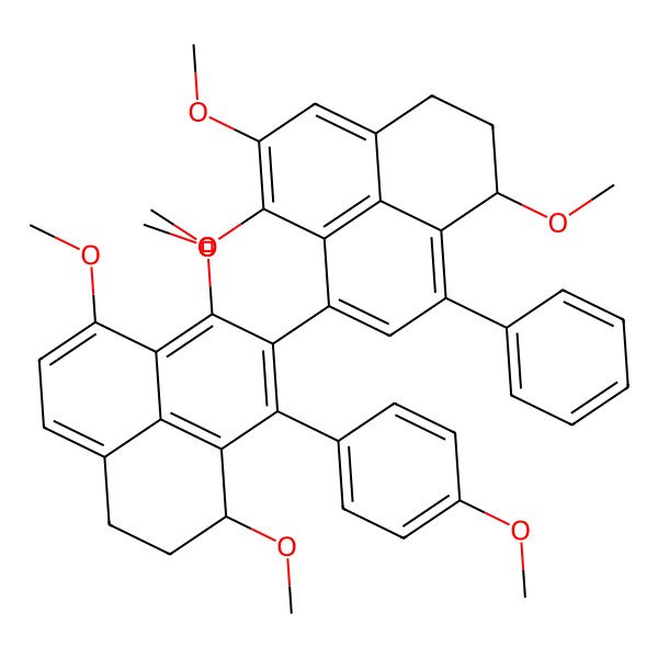 2D Structure of 1,5,6-trimethoxy-9-phenyl-7-[1,4,9-trimethoxy-3-(4-methoxyphenyl)-5,6-dihydro-4H-phenalen-2-yl]-2,3-dihydro-1H-phenalene